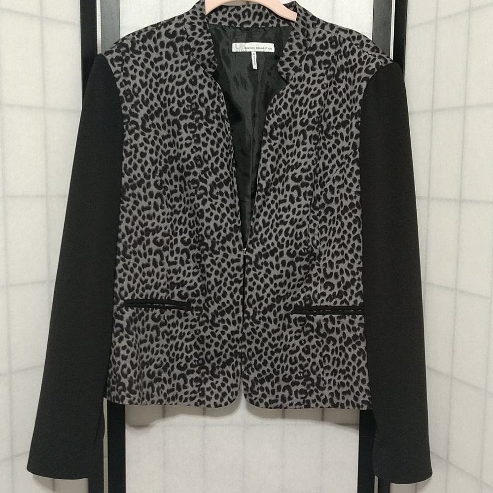 French Connection Gray Leopard Print Jacket Xl - image 1